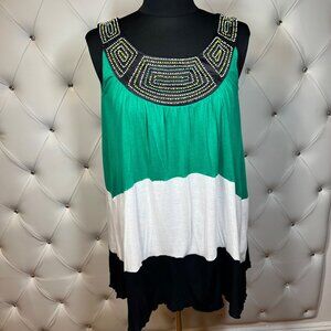 Embellished Green And White Women's Top Size XS